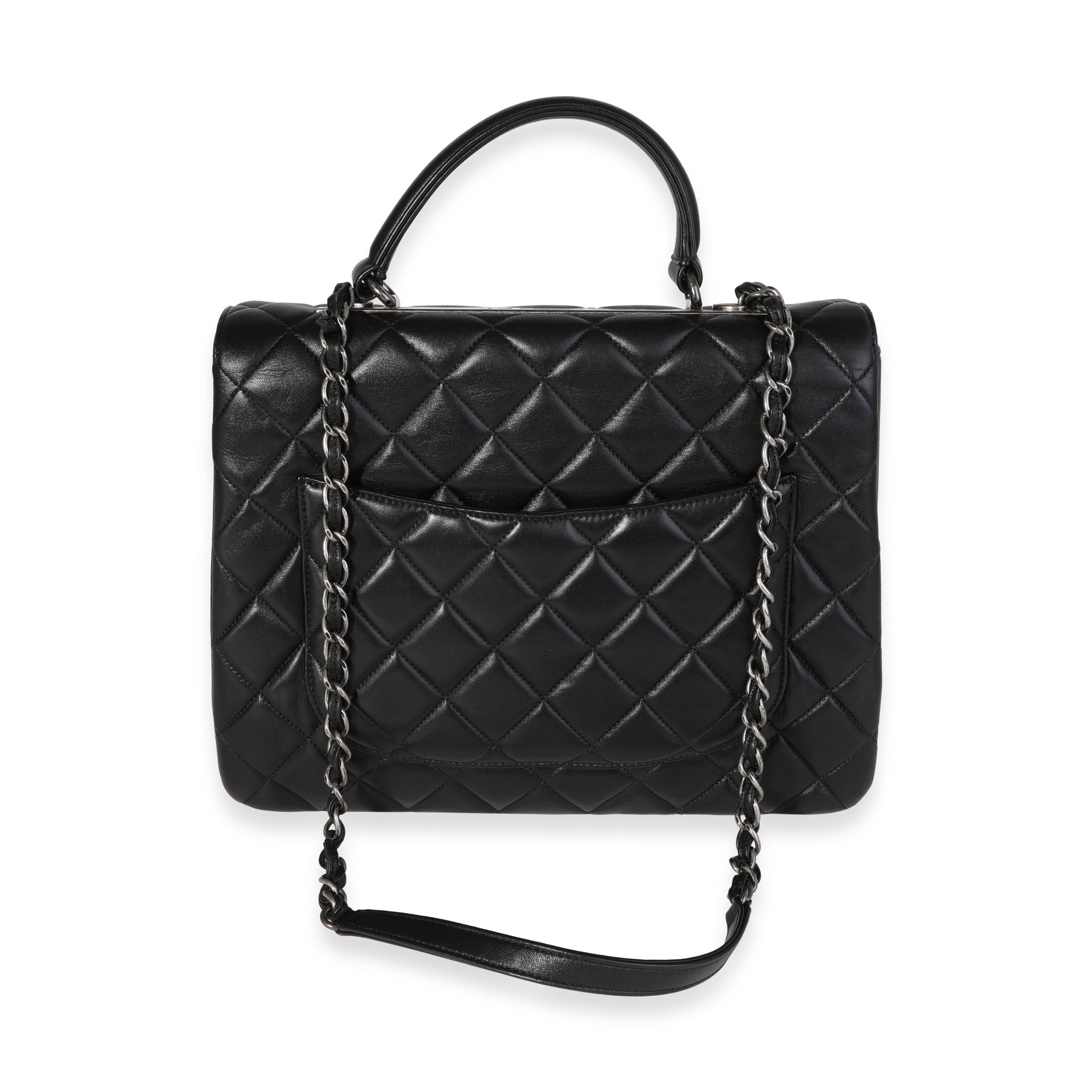 Chanel Black Quilted Lambskin Large Trendy Top Handle Bag For Sale at
