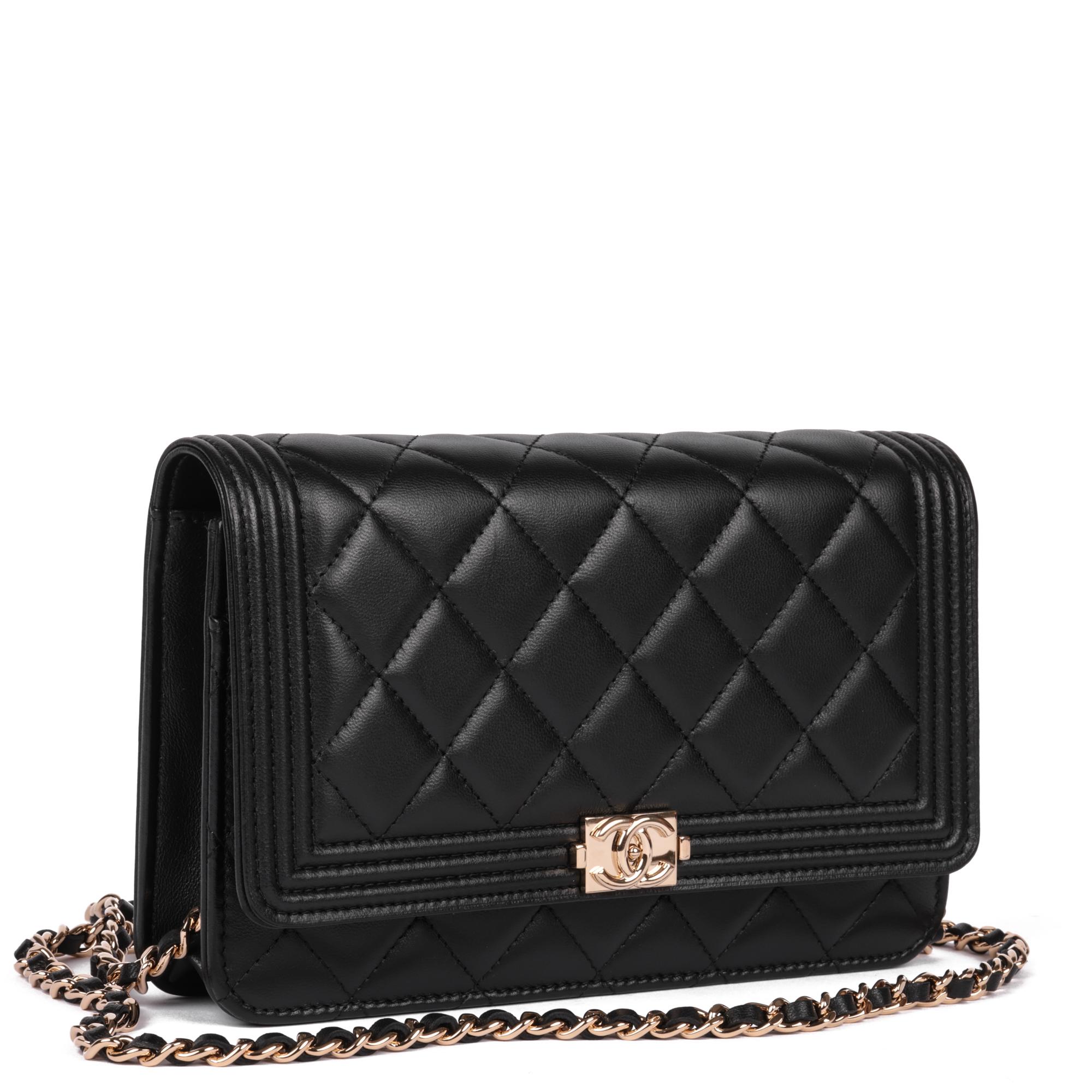 CHANEL
Black Quilted Lambskin Le Boy Wallet-on-Chain WOC

Serial Number: 21722342
Age (Circa): 2016
Accompanied By: Chanel Dust Bag, Authenticity Card, Protective Felt
Authenticity Details:  Authenticity Card, Serial Sticker (Made in Italy)
Gender: