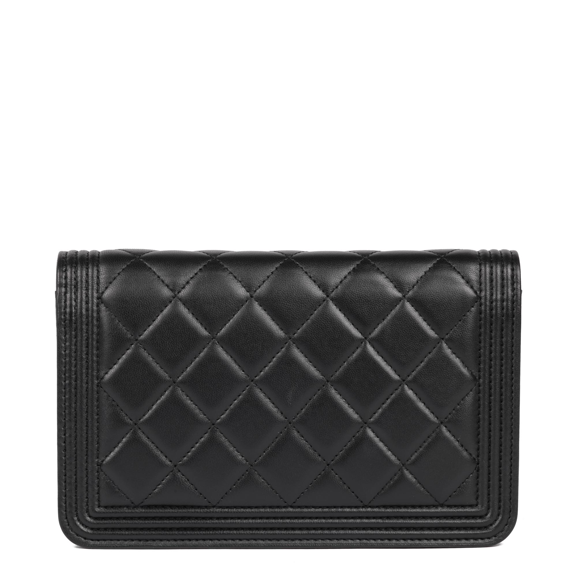 CHANEL Black Quilted Lambskin Le Boy Wallet-on-Chain WOC In Excellent Condition In Bishop's Stortford, Hertfordshire