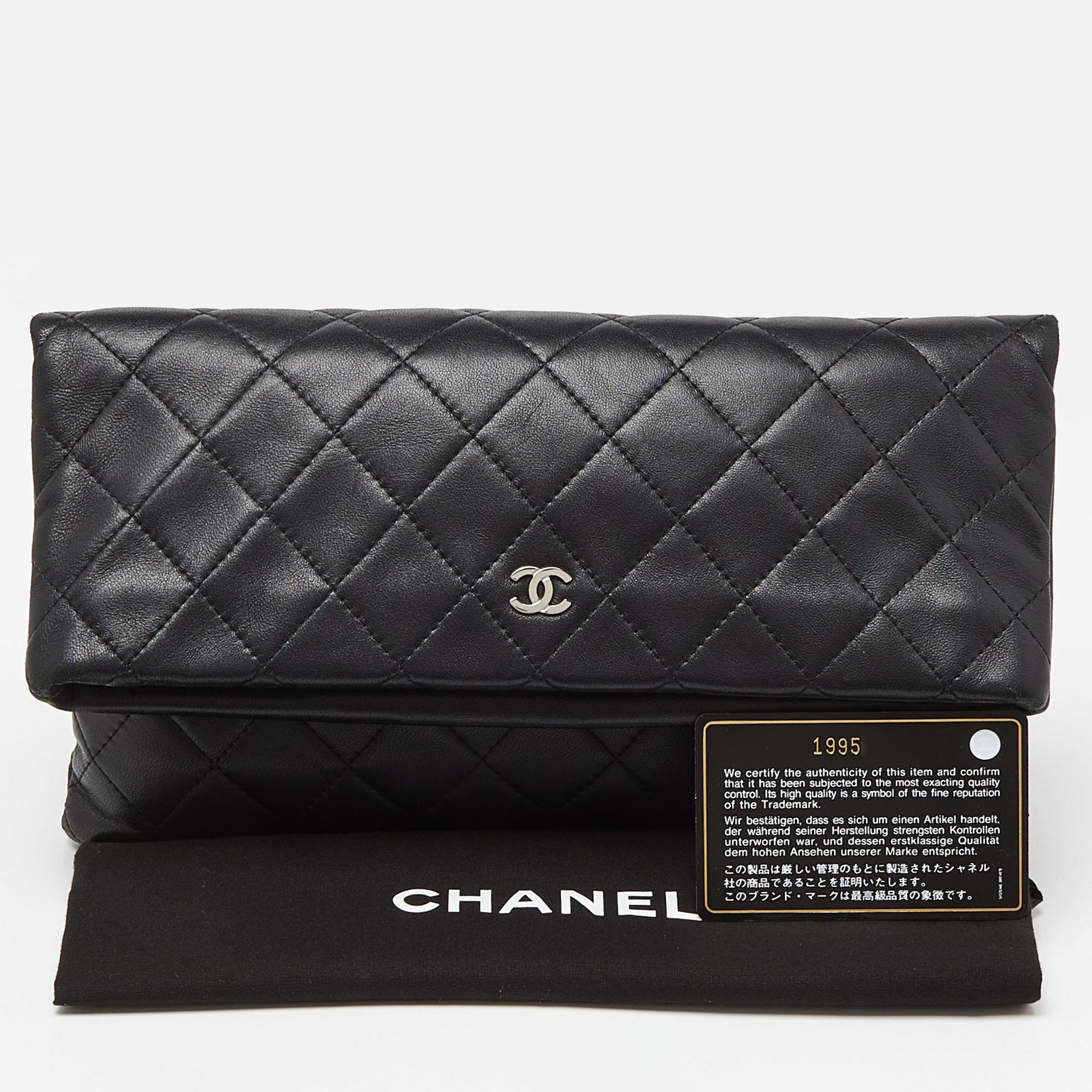 Chanel Black Quilted Lambskin Leather Beauty CC Clutch 8