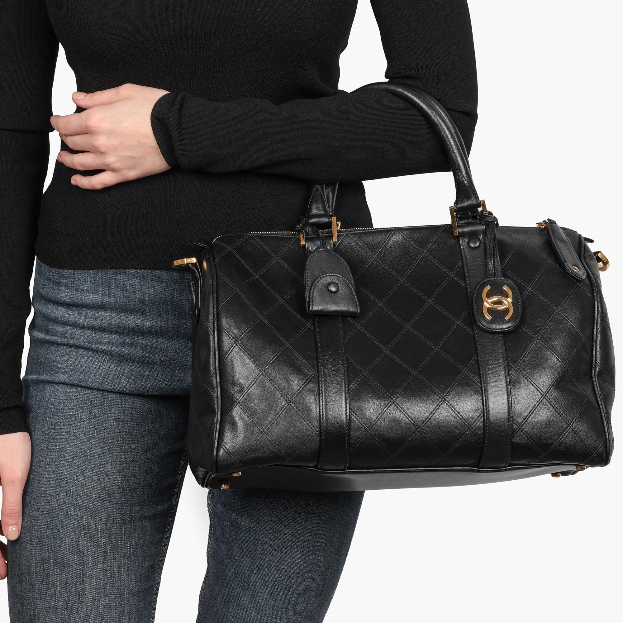 CHANEL Black Quilted Lambskin Leather Boston 35cm 9