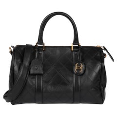 CHANEL Black Quilted Lambskin Leather Boston 35cm