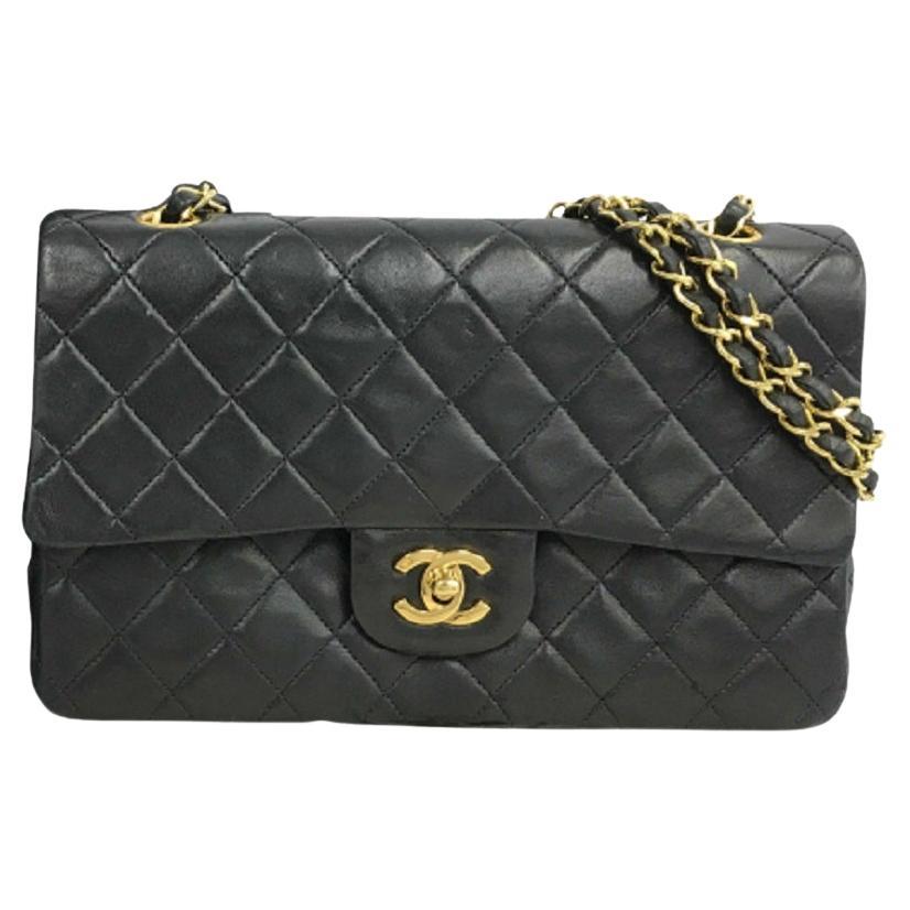 Chanel Black Quilted Lambskin Leather CC Dual Flap Shoulder Bag For Sale