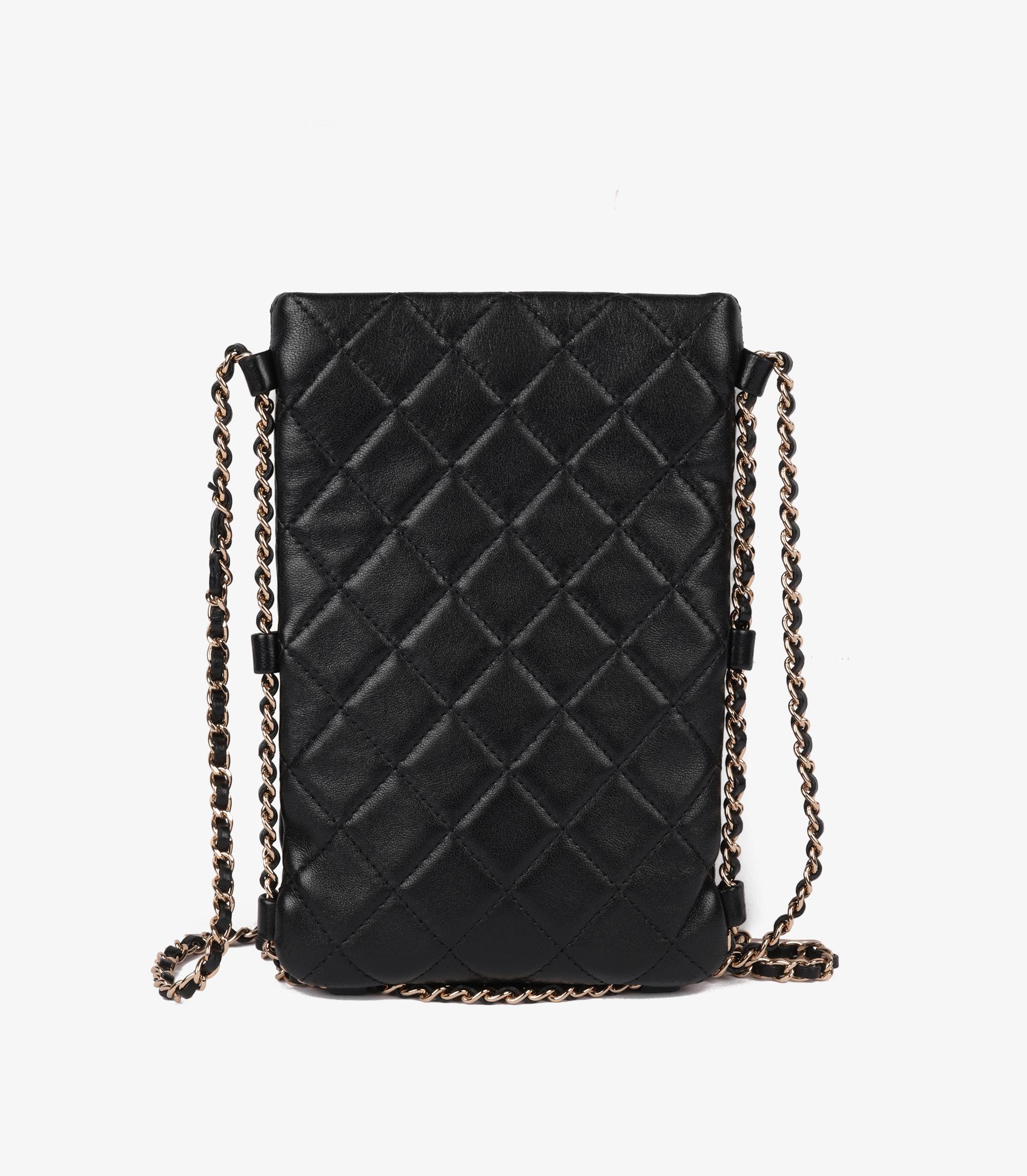 Women's Chanel Black Quilted Lambskin Leather Chain Around Phone Holder