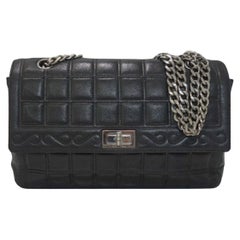 Vintage Chanel Black Quilted Lambskin Leather Chocolate Bar Mademoiselle Medium Flap Bag