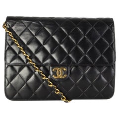 CHANEL black quilted lambskin leather CLASSIC FLAP Shoulder Bag VINTAGE