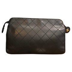 Vintage CHANEL Black Quilted Lambskin Leather Clutch Bag
