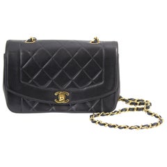 Vintage Chanel Black Quilted Lambskin Leather Diana Crosssbody Bag