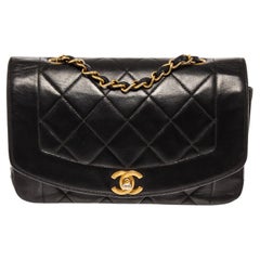 Chanel Black Quilted Lambskin Leather Diana Flap Shoulder Bag