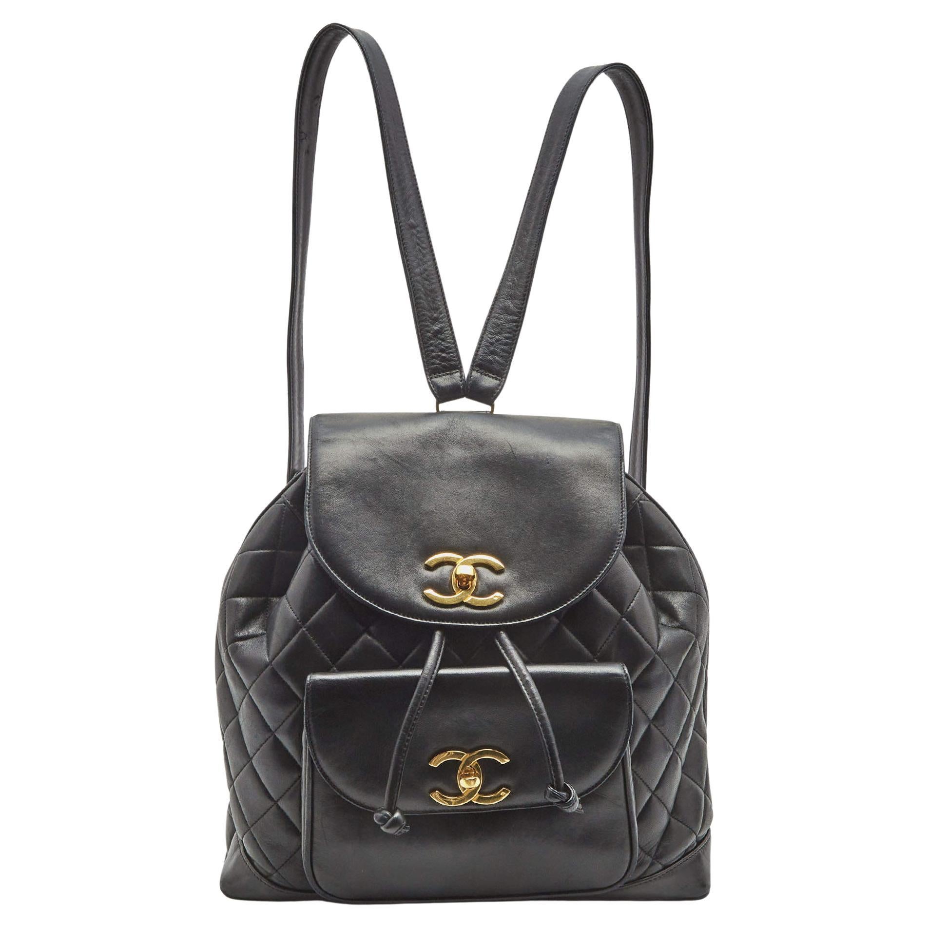 Chanel Black Lambskin Leather Large Backpack is Back Bag For Sale at 1stDibs