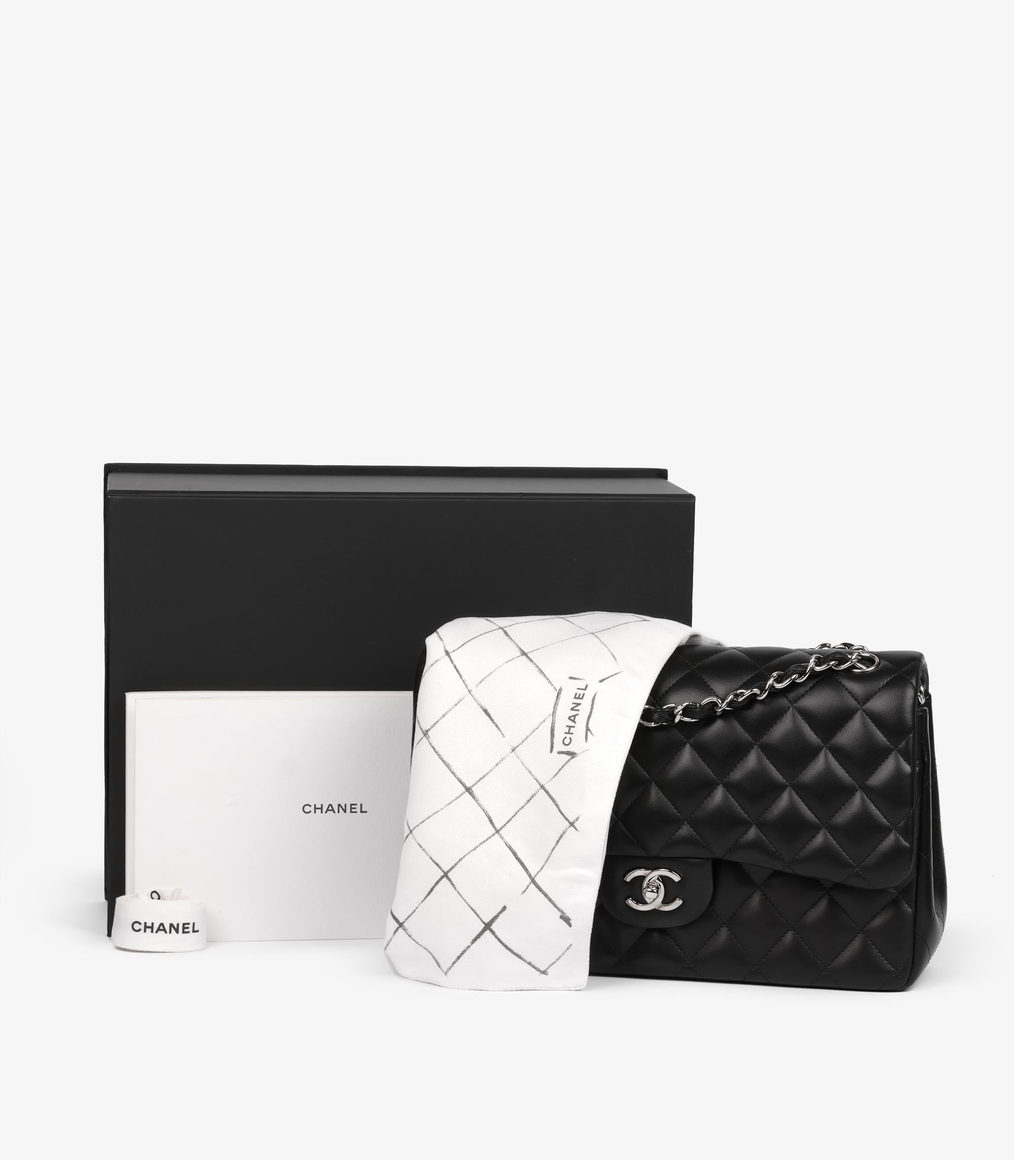Chanel  Schwarze gesteppte Lammfell-Ledertasche Jumbo Classic Double Flap im Angebot 6