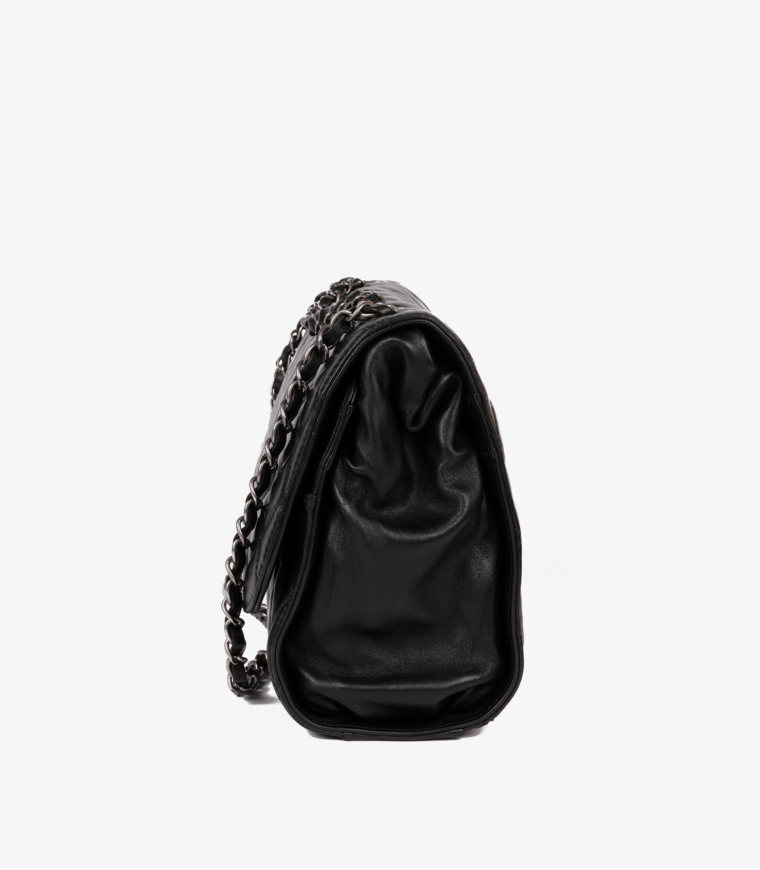 Chanel Black Quilted Lambskin Leather Jumbo Drawstring Classic Single Flap Bag For Sale 1