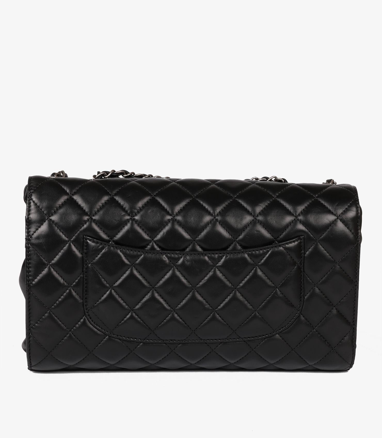 Chanel Black Quilted Lambskin Leather Jumbo Drawstring Classic Single Flap Bag For Sale 2