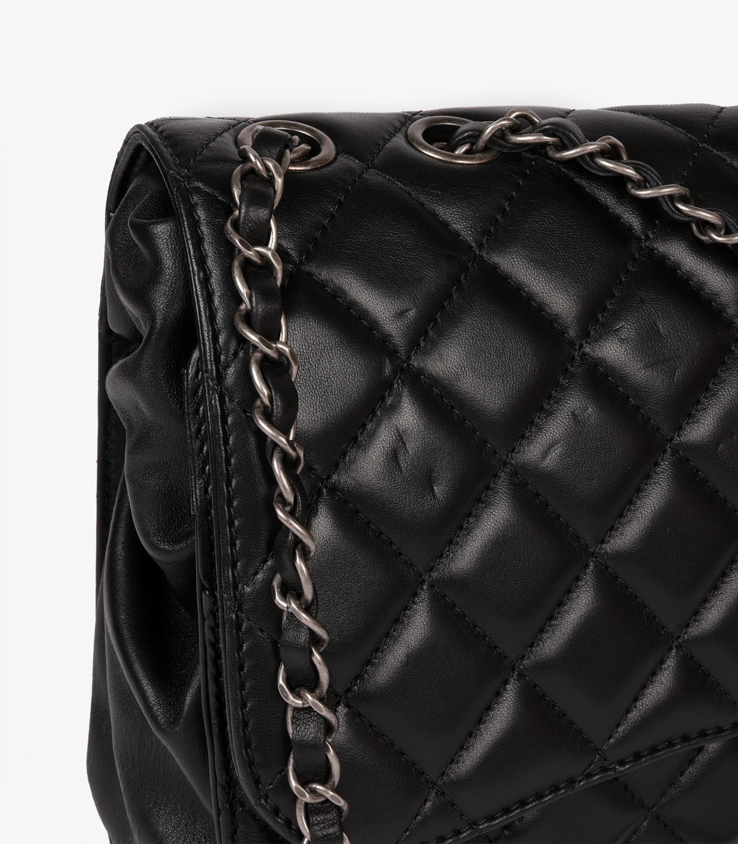 Chanel Black Quilted Lambskin Leather Jumbo Drawstring Classic Single Flap Bag For Sale 4