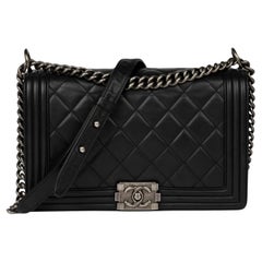 Chanel Black Quilted Lambskin Leather Large Le Boy Bag