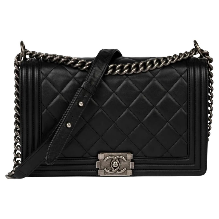 Chanel Black Quilted Lambskin Leather Large Boy Bag