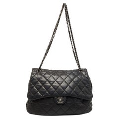 Chanel Black Quilted Lambskin Leather Maxi 3 Accordion Flap Bag