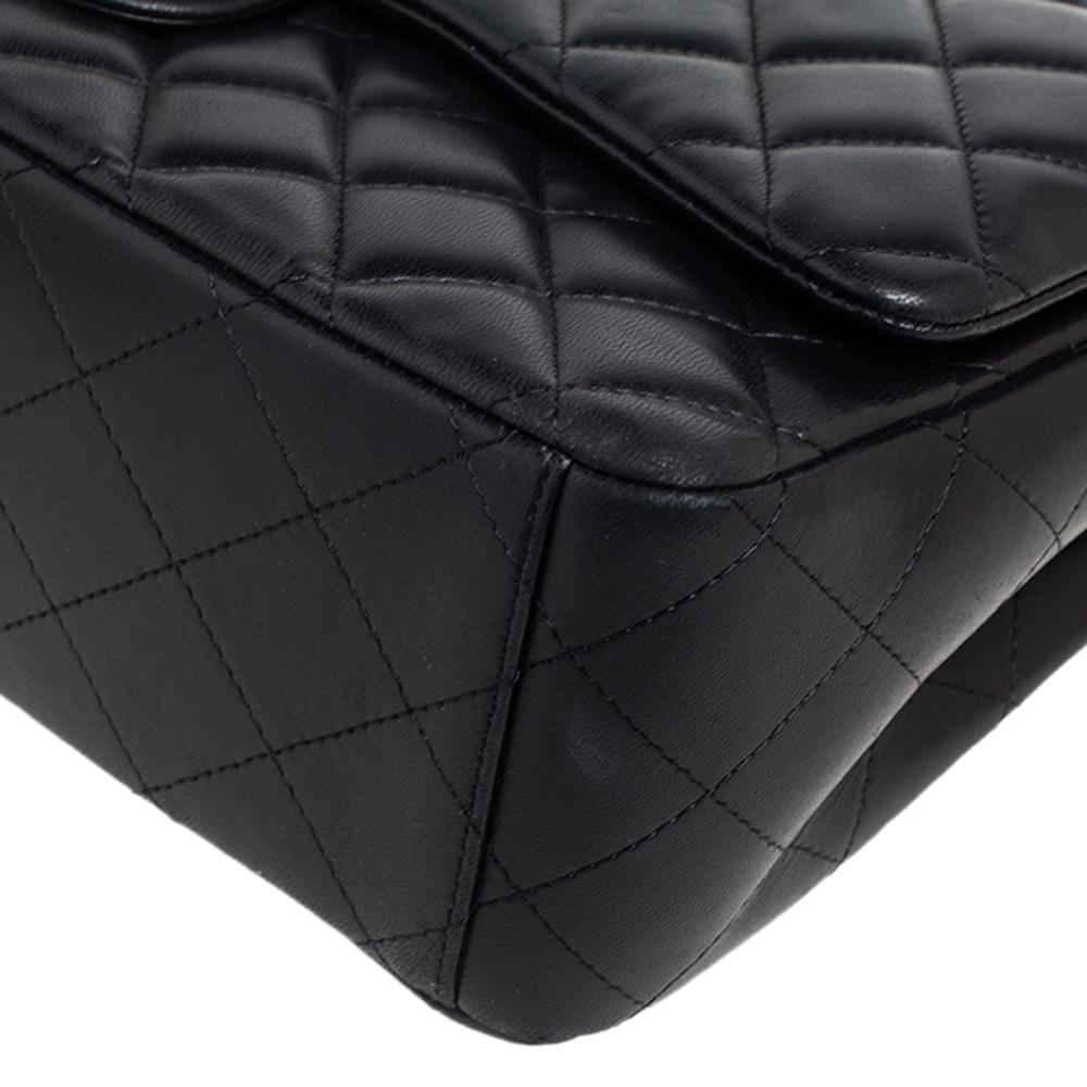 Chanel Black Quilted Lambskin Leather Maxi Classic Double Flap Bag 7