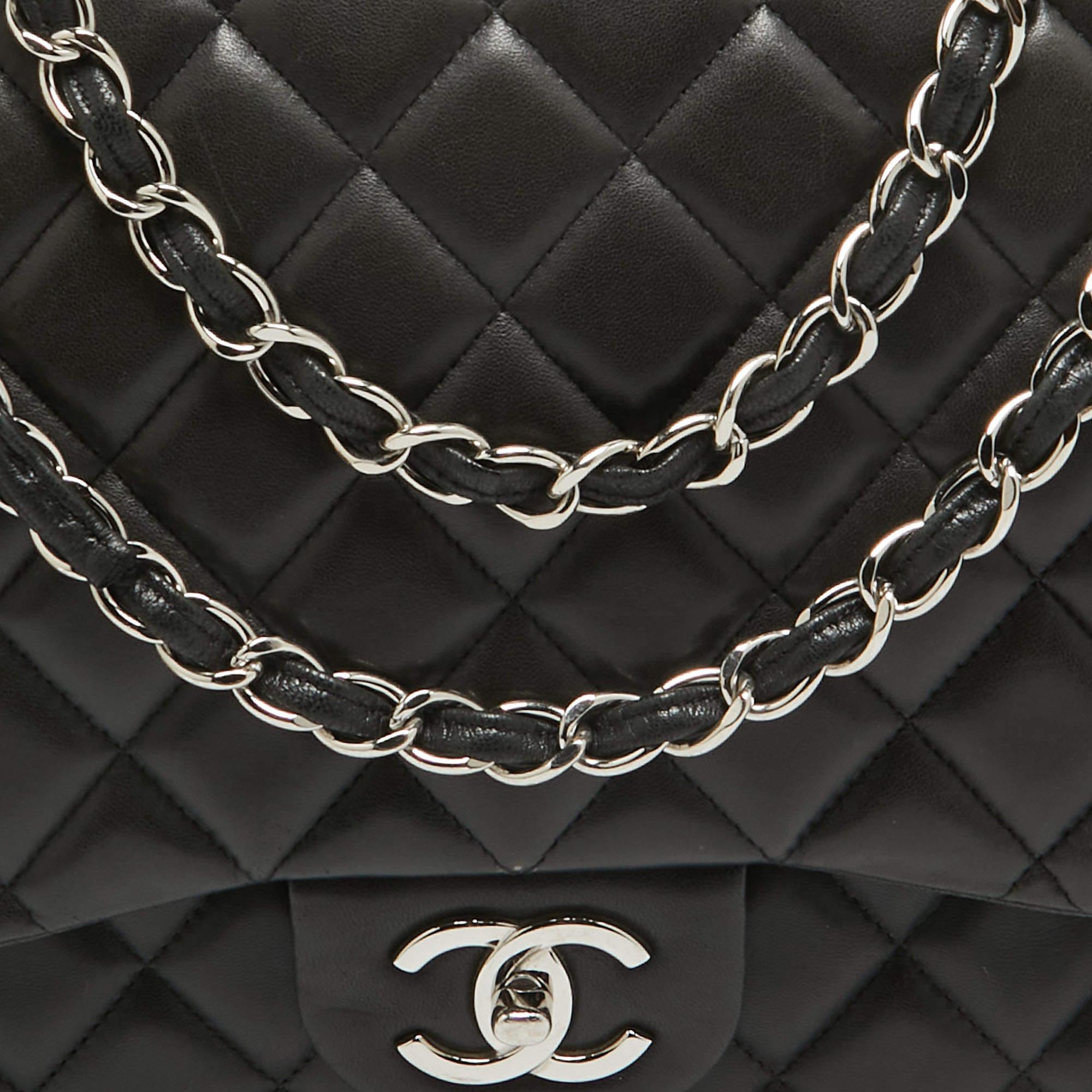 Chanel Black Quilted Lambskin Leather Maxi Classic Double Flap Bag 8