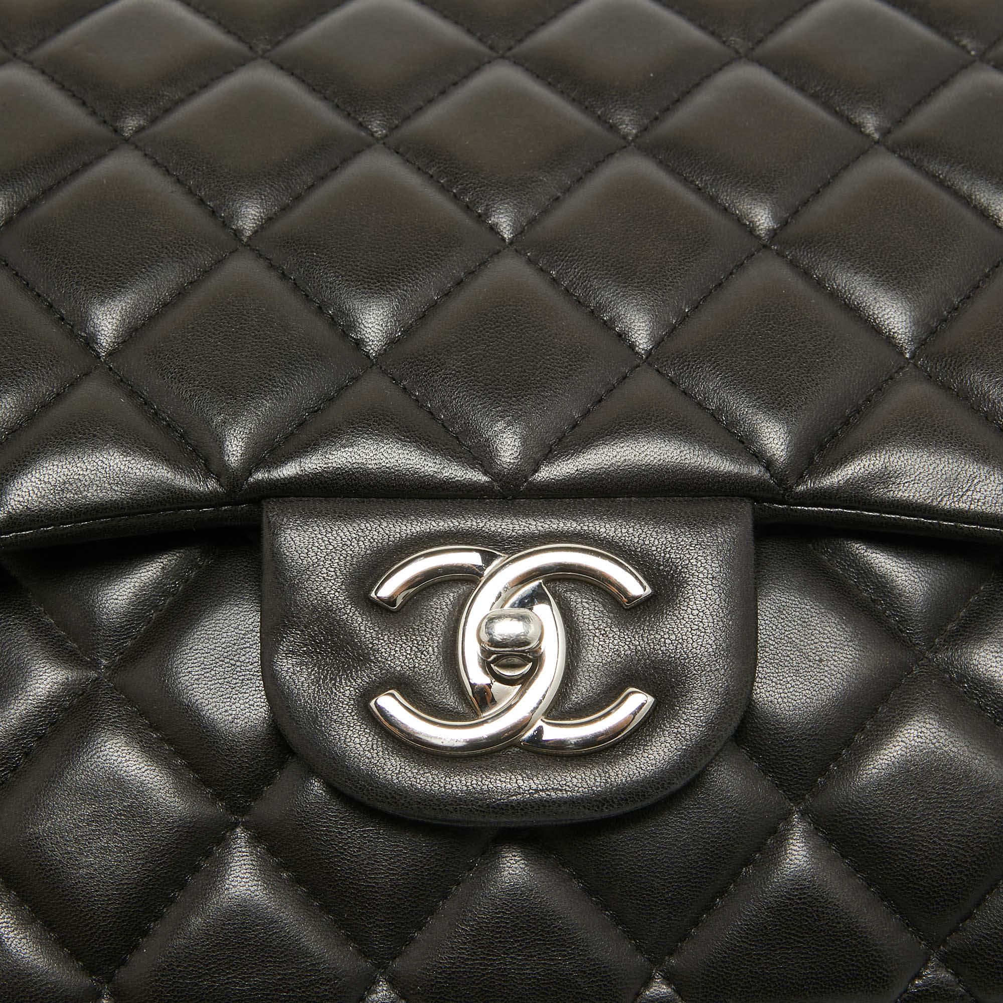 Chanel Black Quilted Lambskin Leather Maxi Classic Double Flap Bag 9