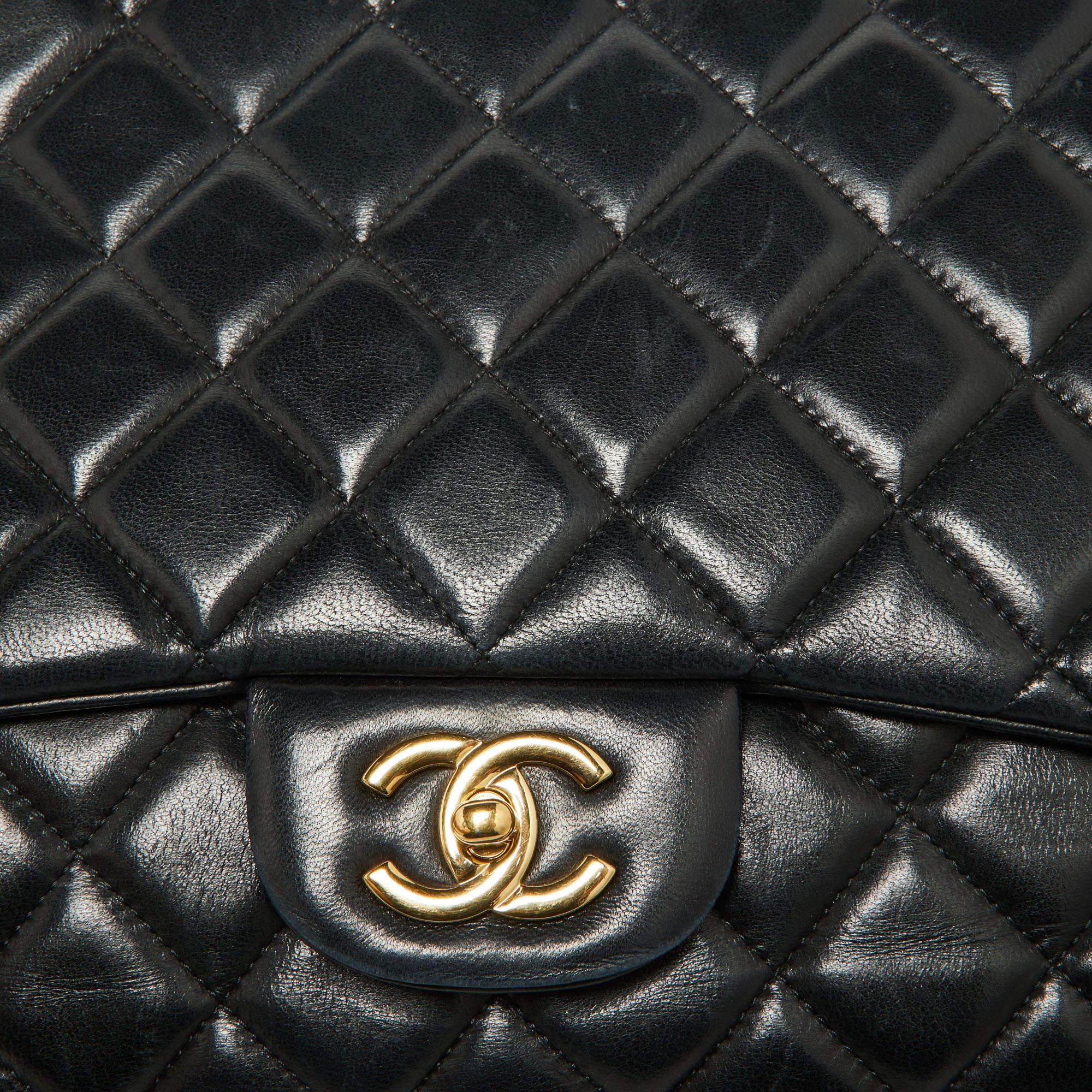 Chanel Black Quilted Lambskin Leather Maxi Classic Double Flap Bag 10