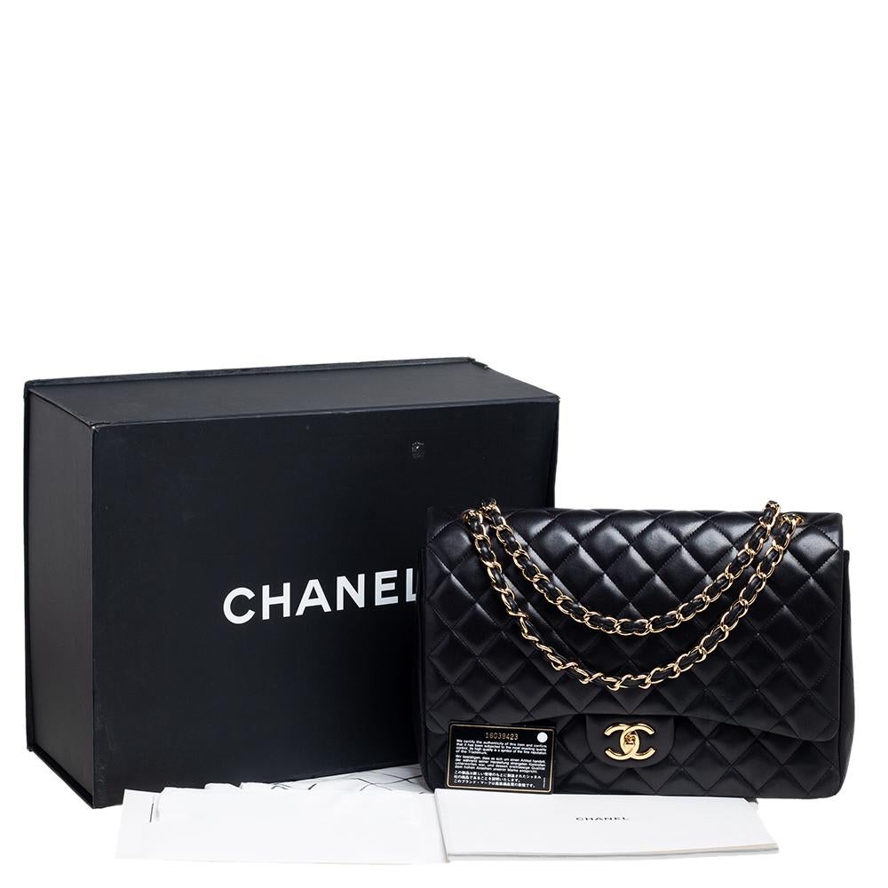 Chanel Black Quilted Lambskin Leather Maxi Classic Double Flap Bag 11