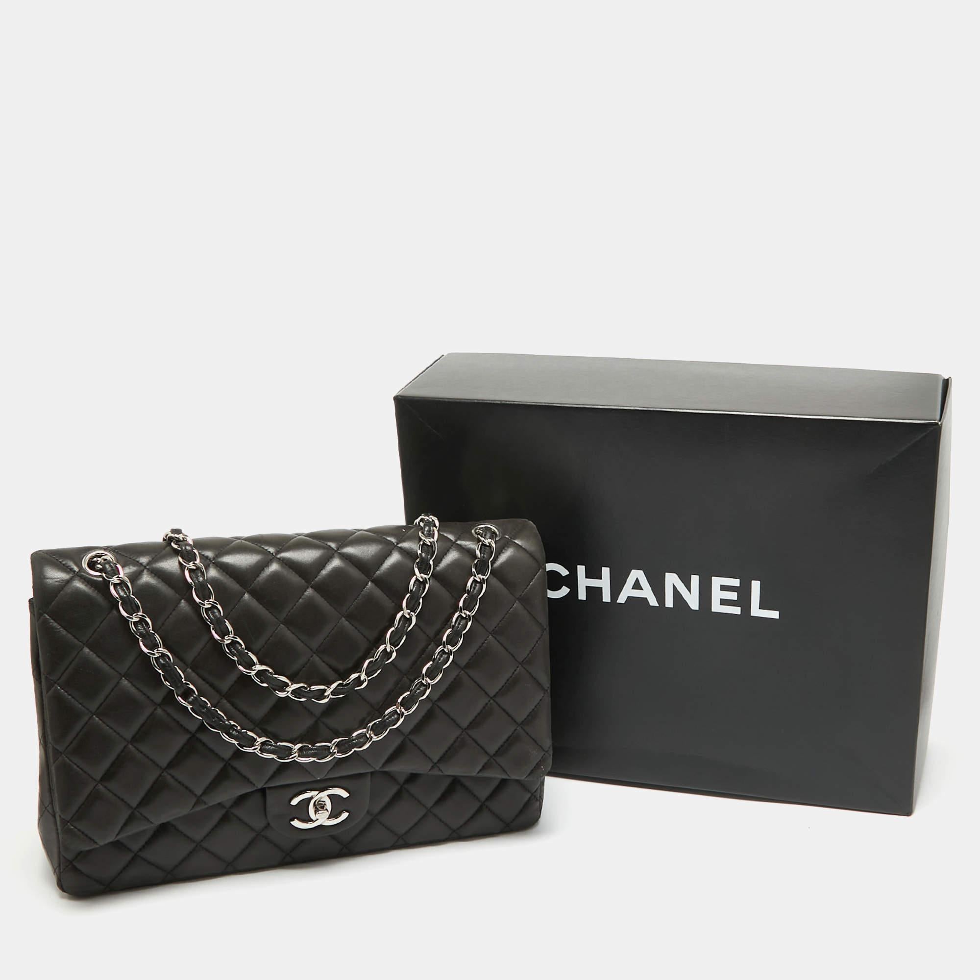 Chanel Black Quilted Lambskin Leather Maxi Classic Double Flap Bag 13