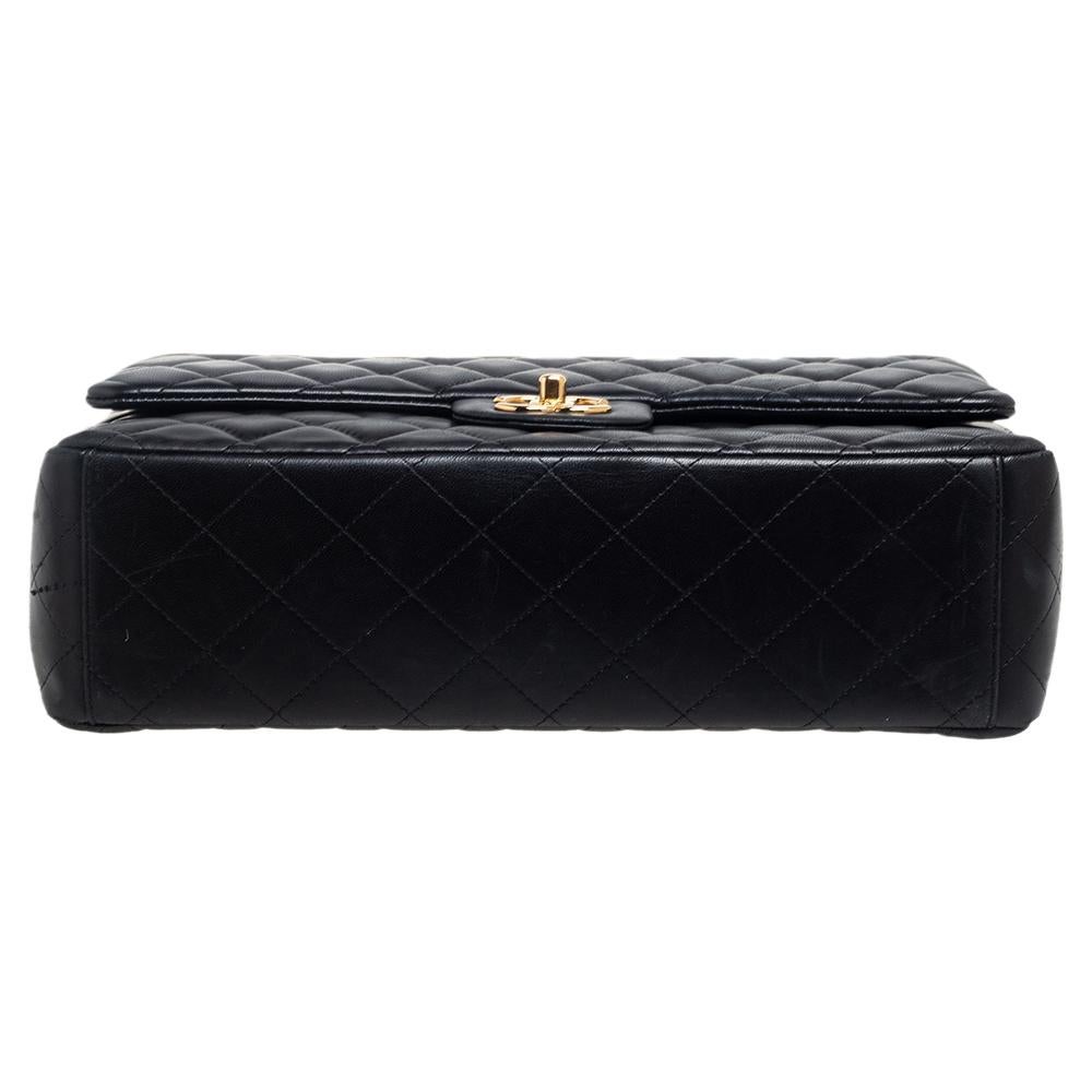 Chanel Black Quilted Lambskin Leather Maxi Classic Double Flap Bag 1