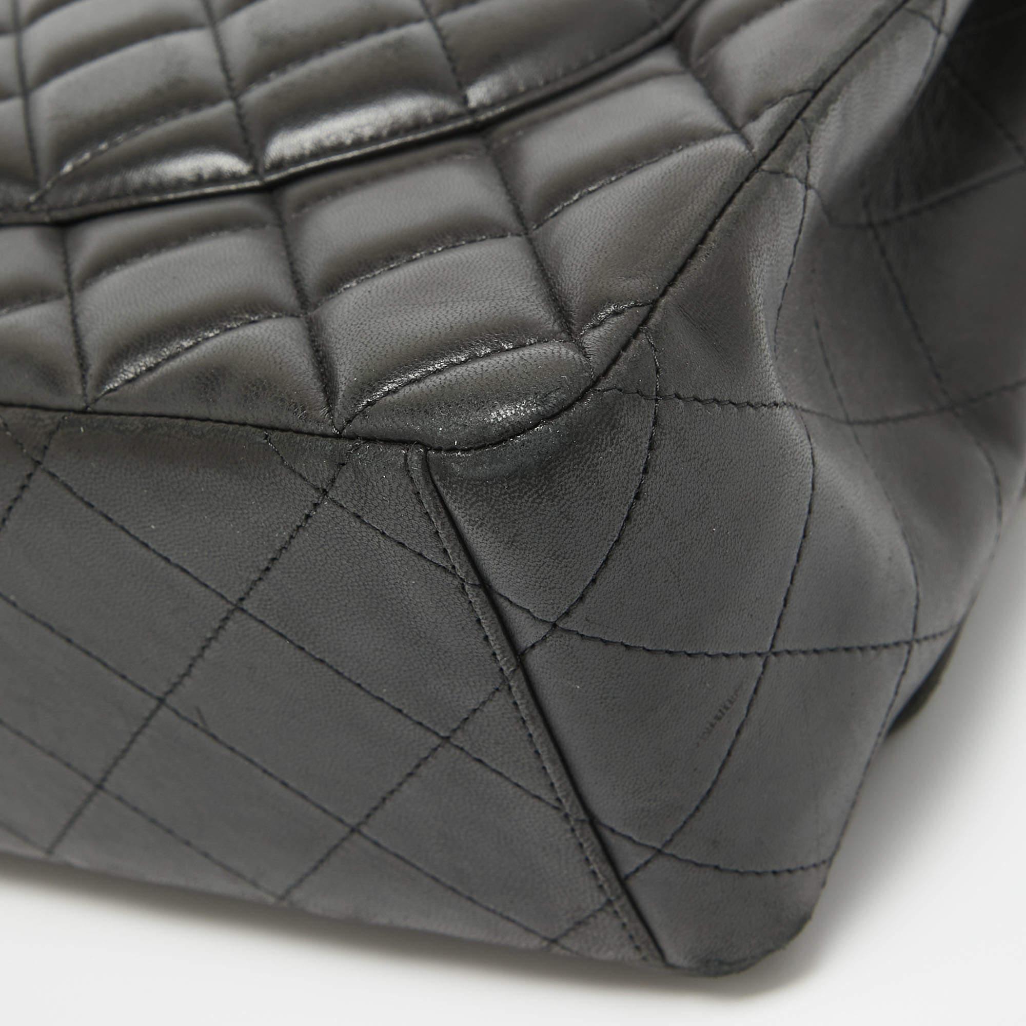 Chanel Black Quilted Lambskin Leather Maxi Classic Double Flap Bag 3
