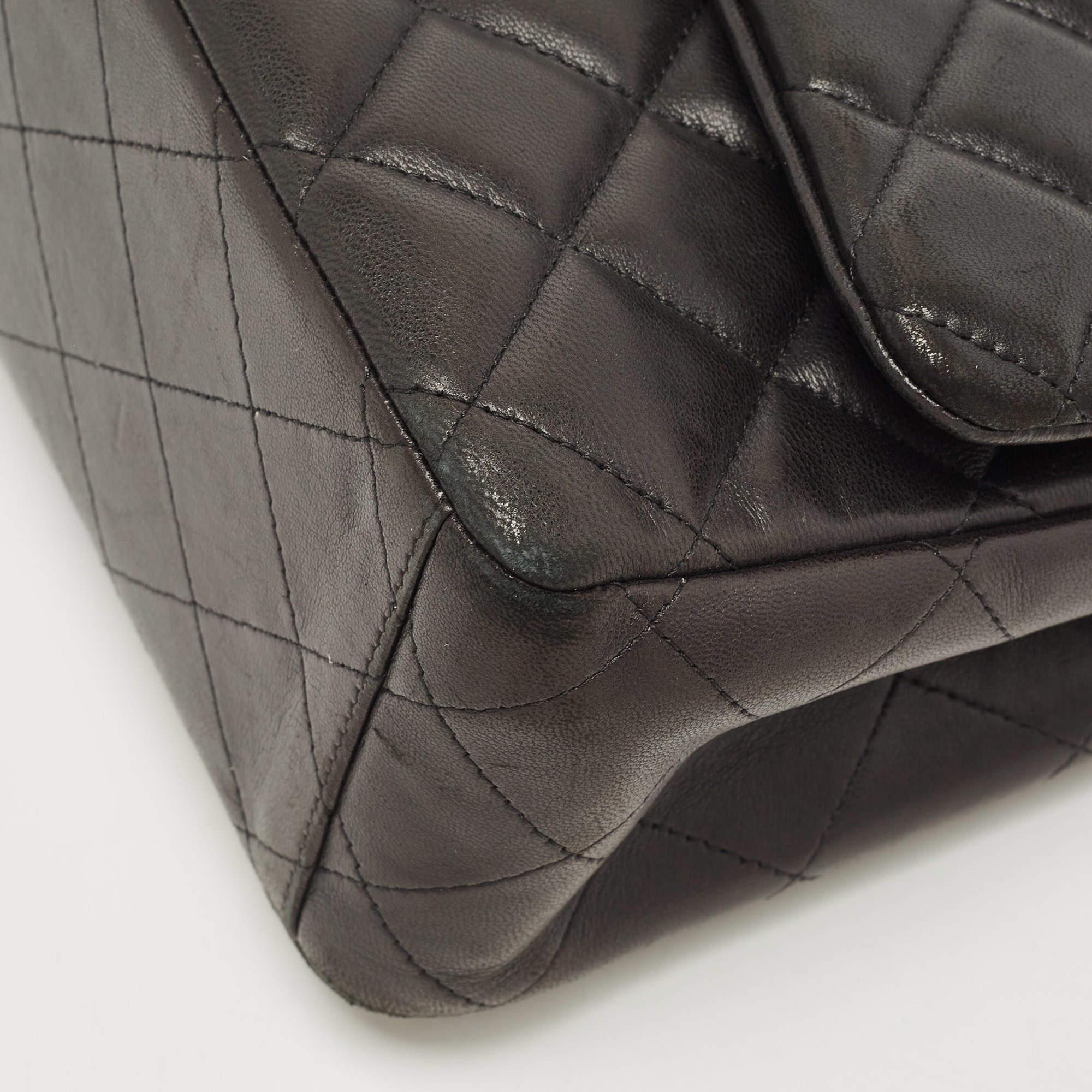 Chanel Black Quilted Lambskin Leather Maxi Classic Double Flap Bag 5