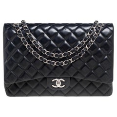 Chanel Black Quilted Lambskin Leather Maxi Classic Double Flap Bag