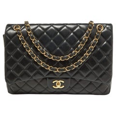 Chanel Black Quilted Lambskin Leather Maxi Classic Double Flap Bag