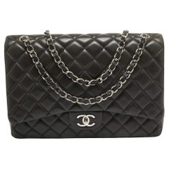 Chanel Black Quilted Lambskin Leather Maxi Classic Double Flap Bag