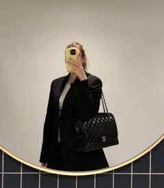 Chanel Black Quilted Lambskin Leather Maxi Classic Single Flap Bag