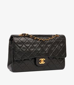 Chanel Black Quilted Lambskin Leather Medium Classic Double Flap Bag