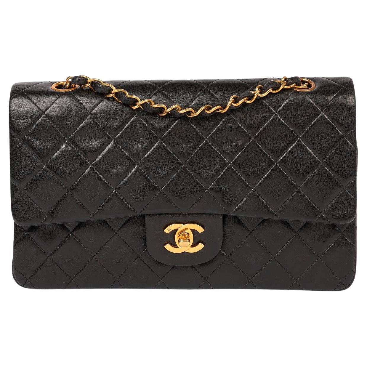 Chanel Black Quilted Lambskin Leather Medium Classic Double Flap Bag