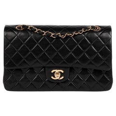 Chanel Black Quilted Lambskin Leather Medium Classic Double Flap Bag