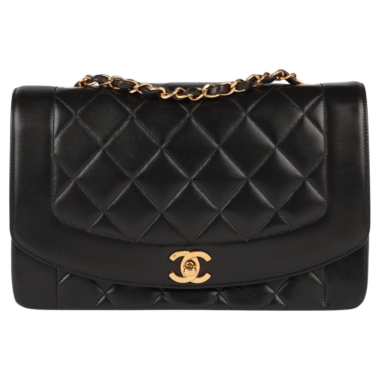 Chanel Black Quilted Lambskin Leather Medium Diana Classic Single Flap Bag