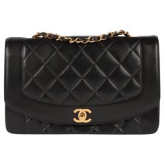 Chanel Black Quilted Lambskin Leather Medium Diana Classic Single Flap Bag