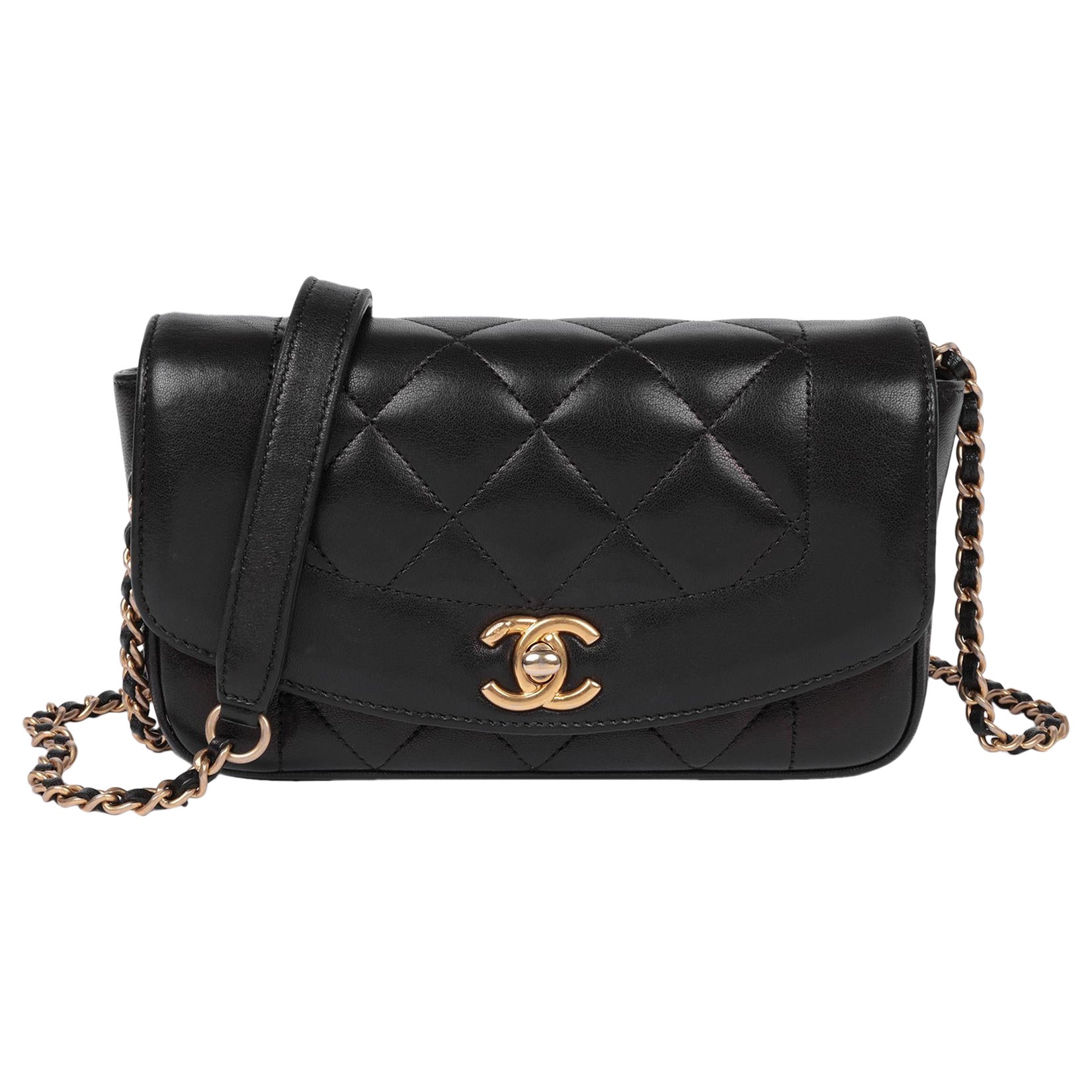 Chanel Black Quilted Lambskin Leather Mini Reissue Diana Classic Single Flap Bag