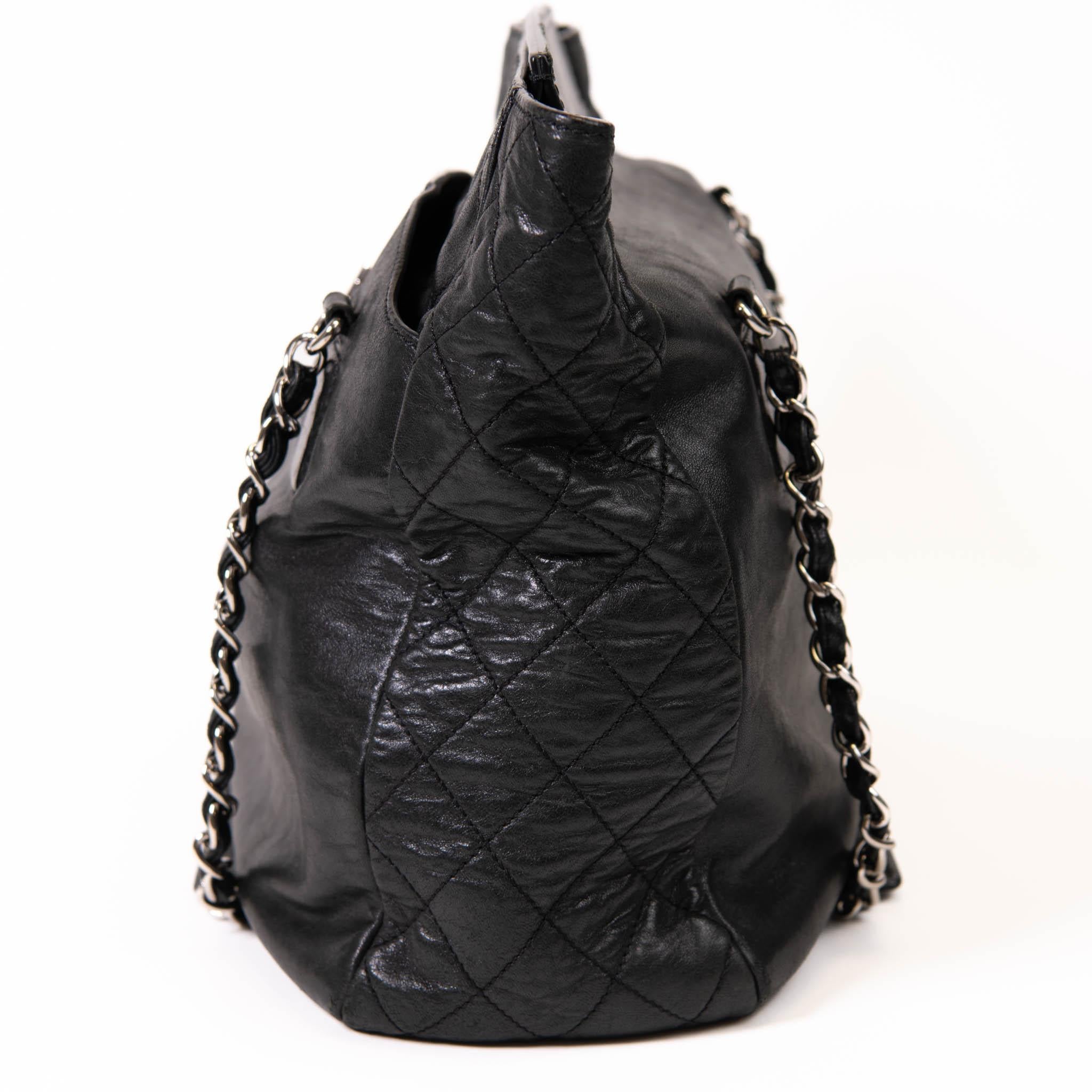 Women's or Men's Chanel Black Quilted Lambskin Leather Reissue East West Tote