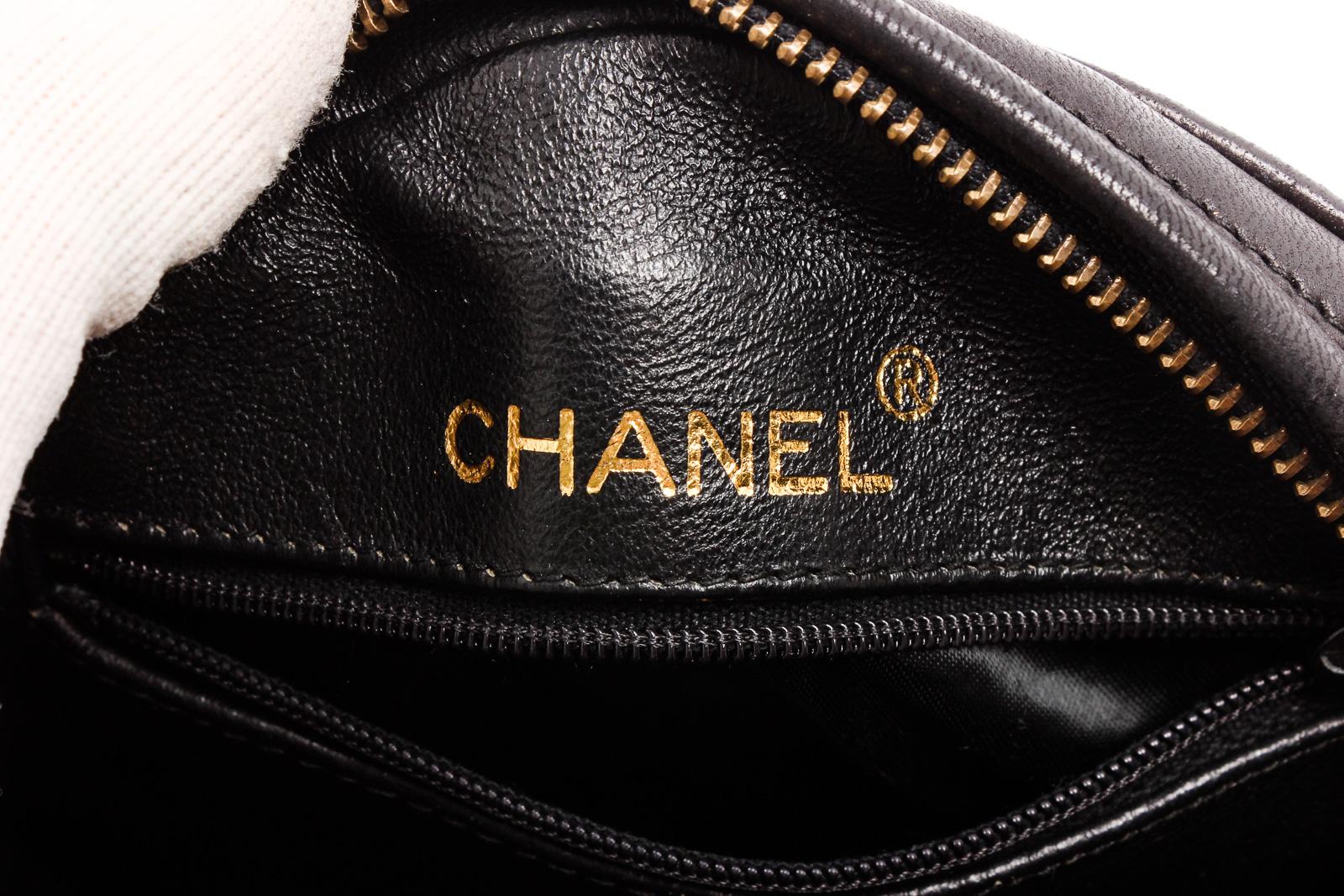 Women's Chanel Black Quilted Lambskin Leather Round Tassel Wristlet Clutch Bag