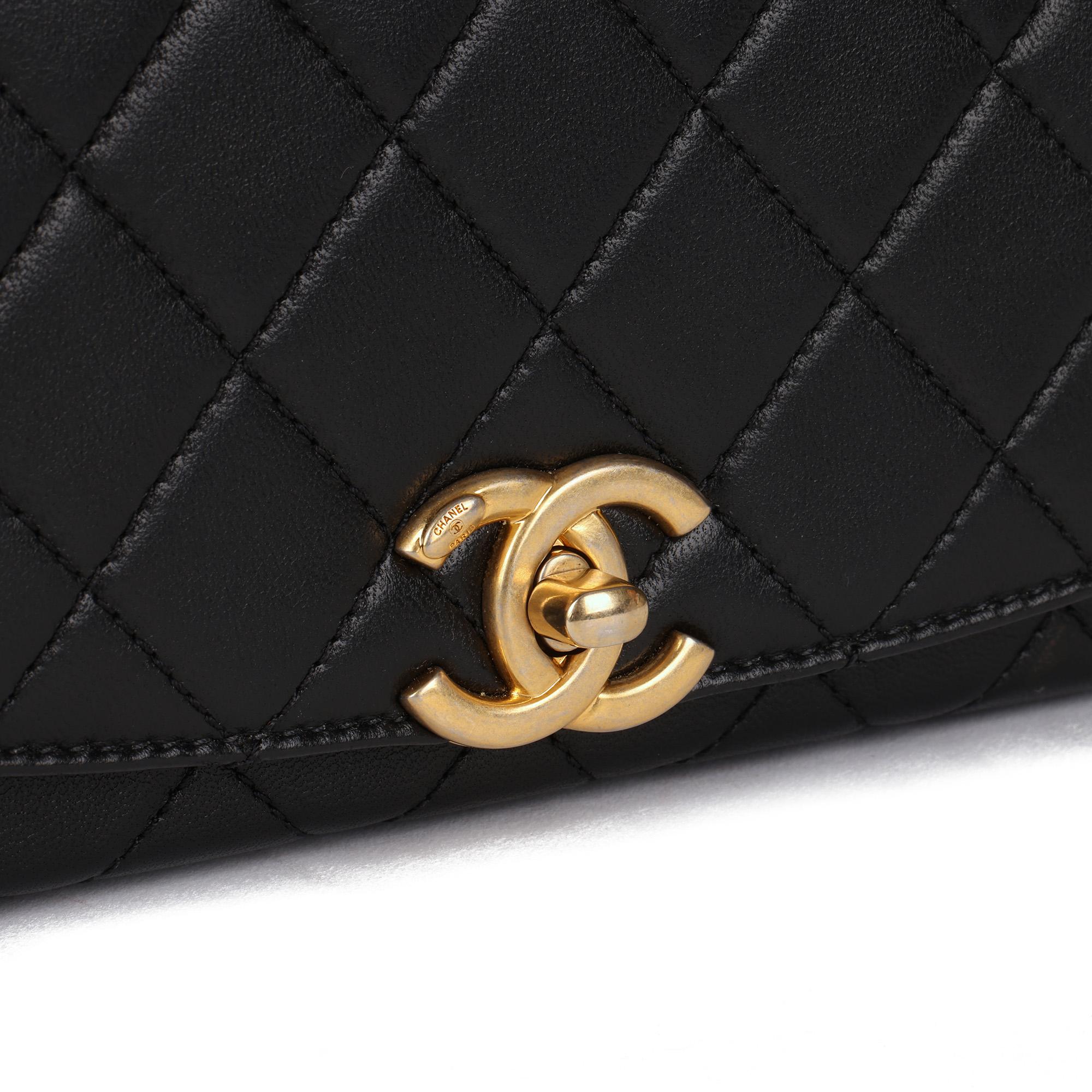 CHANEL Black Quilted Lambskin Leather Small Classic Top Handle Flap Bag 3