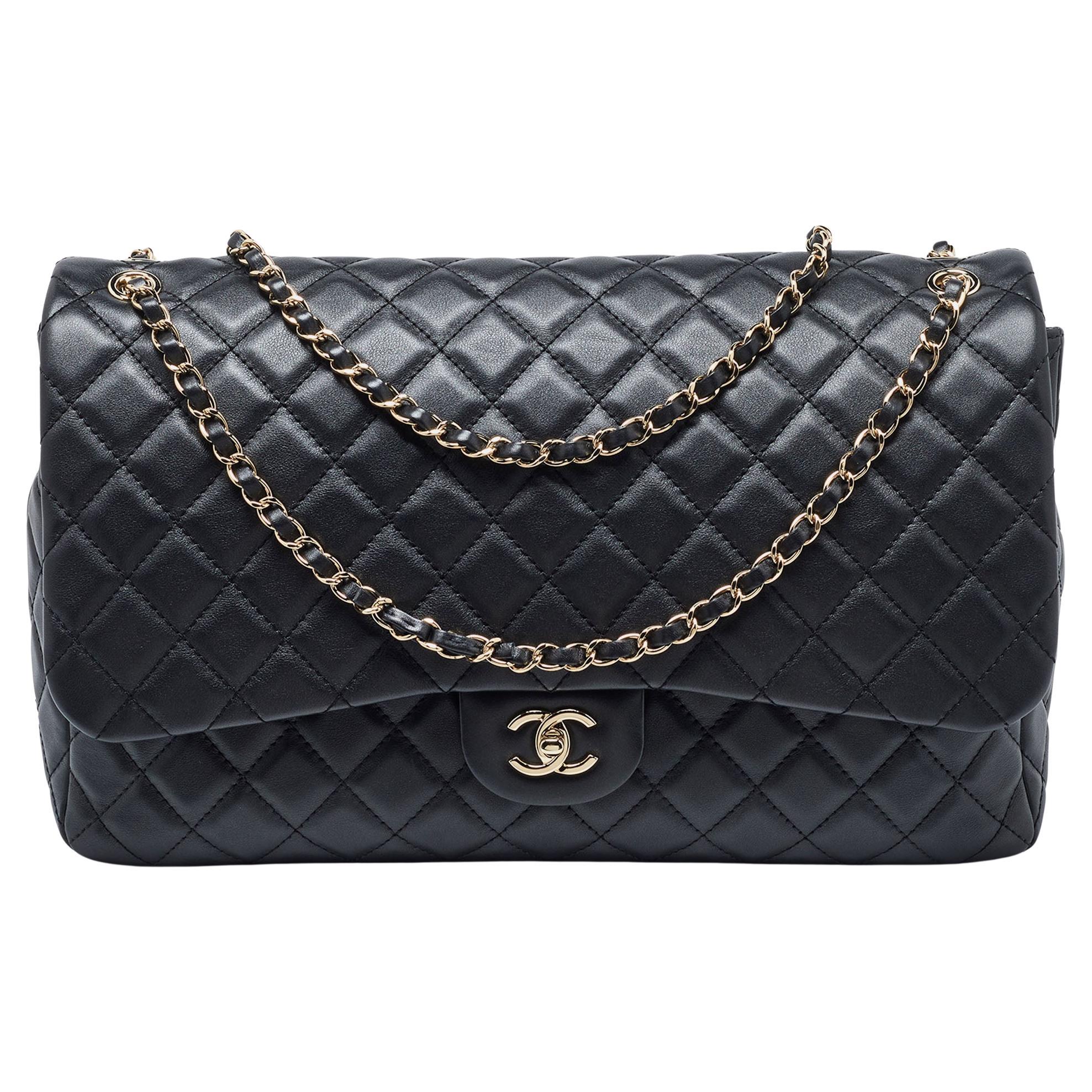 Chanel Black Quilted Lambskin Leather Small XXL Travel Flap Shoulder Bag