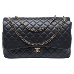 Chanel Black Quilted Lambskin Leather Small XXL Travel Flap Shoulder Bag