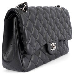 CHANEL black quilted lambskin leather TIMELESS CLASSIC LARGE Flap Shoulder Bag