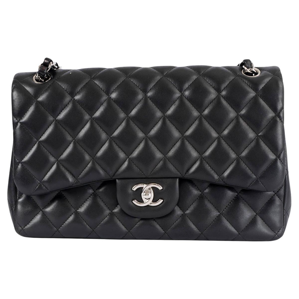 CHANEL black quilted lambskin leather TIMELESS CLASSIC LARGE Flap Shoulder Bag For Sale
