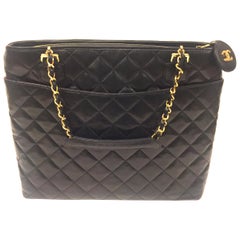 Chanel black quilted lambskin leather tote bag 