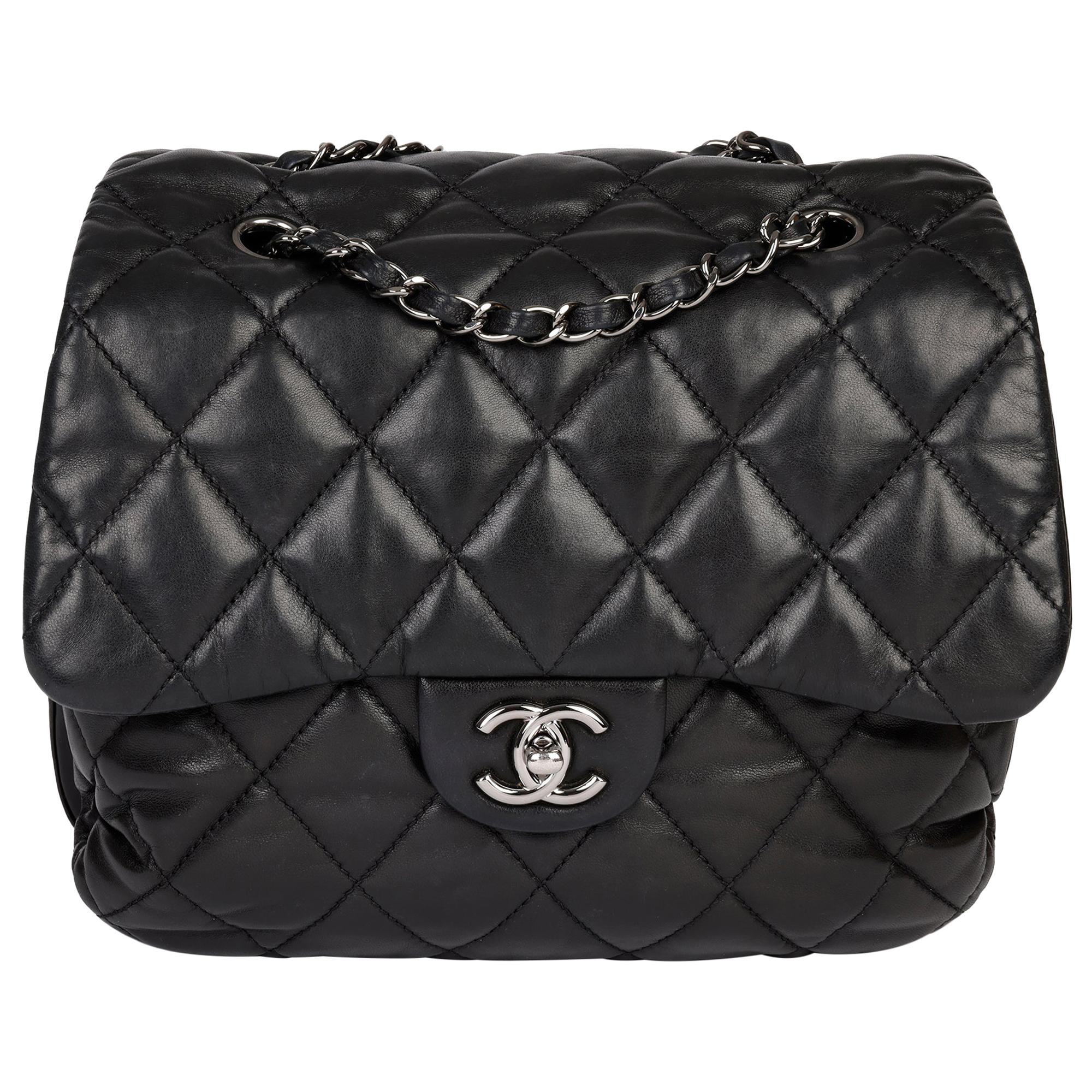 Chanel Black Quilted Lambskin Leather Triple Compartment Classic Single Flap Bag