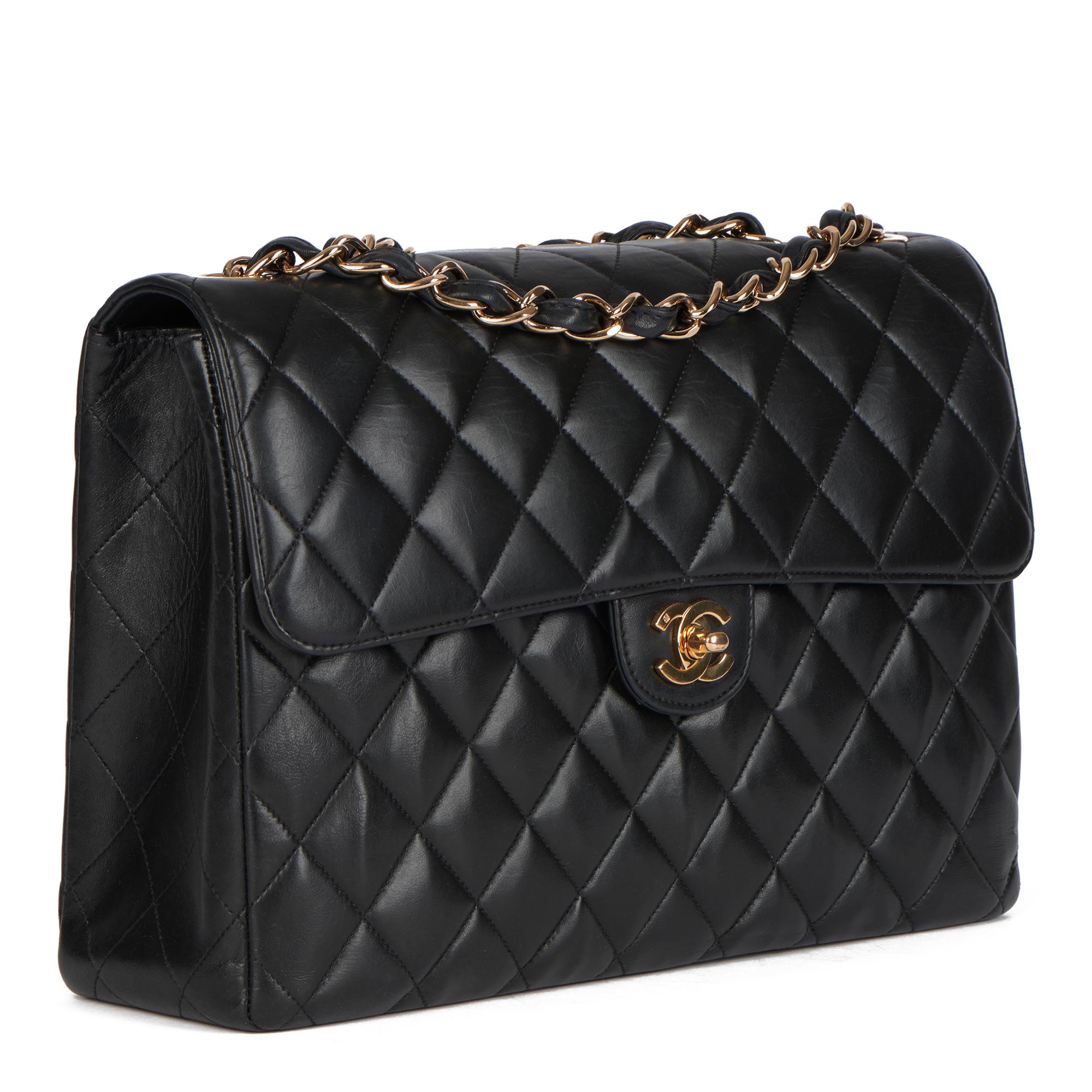 CHANEL
Black Quilted Lambskin Leather Vintage Jumbo Classic Single Flap Bag

Xupes Reference: CB328
Serial Number: 8478153
Age (Circa): 2004
Accompanied By: Dust Bag
Authenticity Details: Serial Sticker (Made in France)
Gender: Ladies
Type: